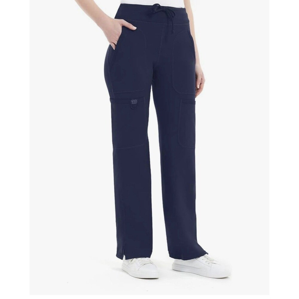 QBK Navy Women's Solid Scrub Pants Drawstring Pockets Nylon Spandex Medical